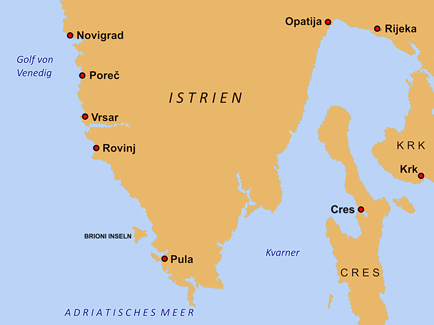 Karte, Segelrevier Istrien